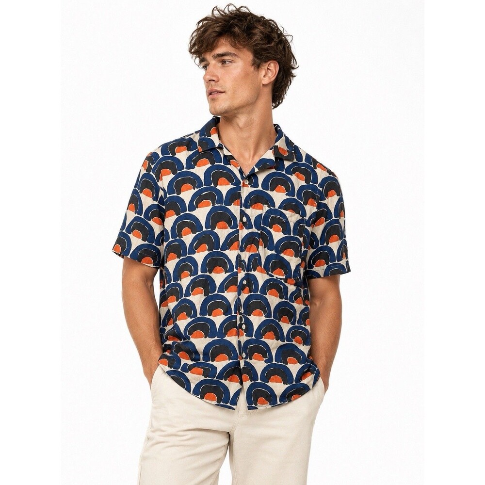 Zara Men’s Abstract Print Camp Collar Shirt Relaxed Fit 100% Cotton Sz A